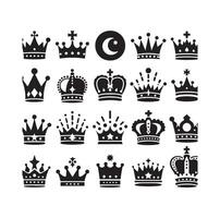 Kings crown icon set illustration silhouette style vector