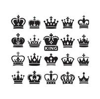 Kings crown icon set illustration silhouette style vector