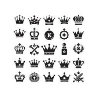 Kings crown icon set illustration silhouette style vector