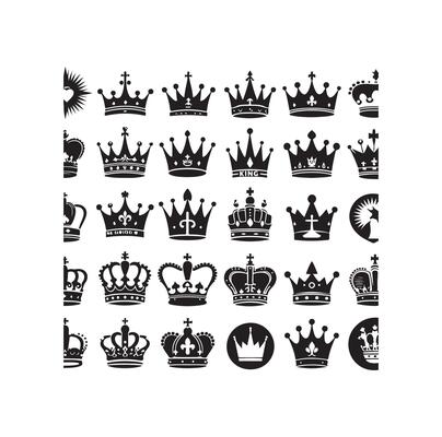 Kings crown icon set illustration silhouette style