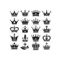 Kings crown icon set illustration silhouette style vector