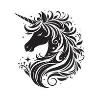 unicornio cara negro silueta ilustración vector