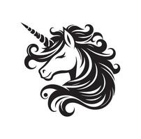 Unicorn face Black silhouette illustration vector