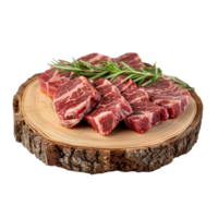 Fresh raw steak cuts on wooden board isolated on transparent background png