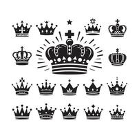 Kings crown icon set illustration silhouette style vector