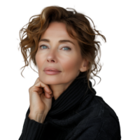 Elegant mature woman with a thoughtful expression png