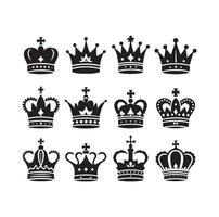 Kings crown icon set illustration silhouette style vector
