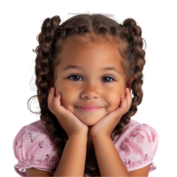 Smiling young girl with braided hair on transparent background png