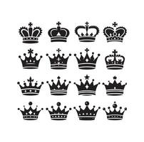 Kings crown icon set illustration silhouette style vector