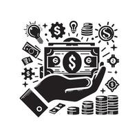 dinero en el mano silueta estilo. salvar dinero icono, inversión, Finanzas signo. vector