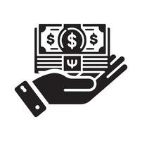 dinero en el mano silueta estilo. salvar dinero icono, inversión, Finanzas signo. vector