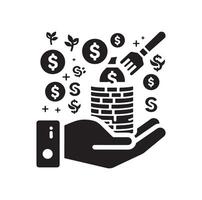 dinero en el mano silueta estilo. salvar dinero icono, inversión, Finanzas signo. vector