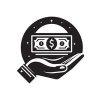 MONEY ON THE HAND SILHOUETTE STYLE. SAVE MONEY ICON, INVESTMENT, FINANCE SIGN. vector