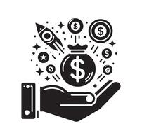 MONEY ON THE HAND SILHOUETTE STYLE. SAVE MONEY ICON, INVESTMENT, FINANCE SIGN. vector