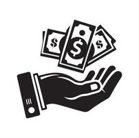 MONEY ON THE HAND SILHOUETTE STYLE. SAVE MONEY ICON, INVESTMENT, FINANCE SIGN. vector