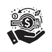 MONEY ON THE HAND SILHOUETTE STYLE. SAVE MONEY ICON, INVESTMENT, FINANCE SIGN. vector