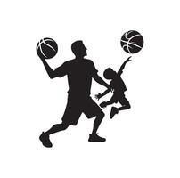 BASKETBALL PLAYER DAD WITH BALL BASKET SILHOUETTE vector