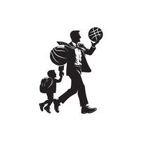 BASKETBALL PLAYER DAD WITH BALL BASKET SILHOUETTE vector