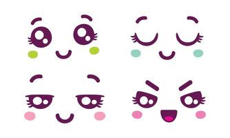 hand drawn flat design kawaii face collection vector