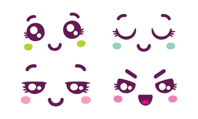 hand drawn flat design kawaii face collection