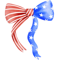 4th of july coquette bow stars and stripes clipart, Red white blue ribbon watercolor illustration. png