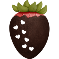 Watercolor chocolate covered strawberry with white heart clipart. png