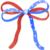 4th of july coquette bow stars and stripes clipart, Red white blue ribbon watercolor illustration. png