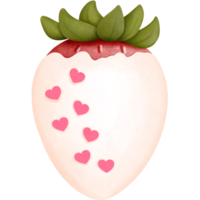 White chocolate covered strawberry with pink heart watercolor clipart. png