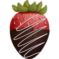 Watercolor chocolate covered strawberry clipart splashing with white cream. png