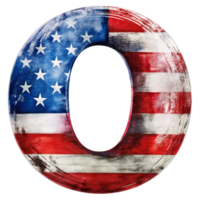 A capital letter O is filled with the design of the United States flag against a solid-colored background. png