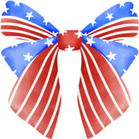 4th of july coquette bow stars and stripes clipart, Red white blue ribbon watercolor illustration. png