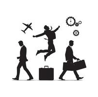 BUSINESS MAN JUMPING POSE SILHOUETTE STYLE. Business people run vector