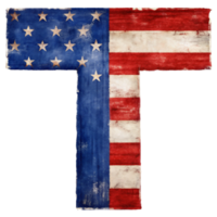 A capital letter T is filled with the design of the United States flag against a solid-colored background. png