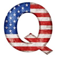 A capital letter Q is filled with the design of the United States flag against a solid-colored background. png