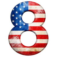 A number 8 is filled with the design of the United States flag against a solid-colored background. png