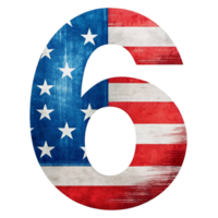 A number 6 is filled with the design of the United States flag against a solid-colored background. png