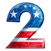 A number 2 is filled with the design of the United States flag against a solid-colored background. png