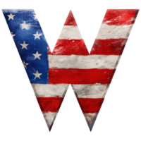 A capital letter W is filled with the design of the United States flag against a solid-colored background. png