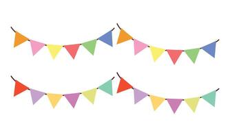 multicolored bright buntings flags garlands isolated on white vector