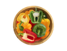 Top view, Yellow sweet pepper in wooden, transparent background png