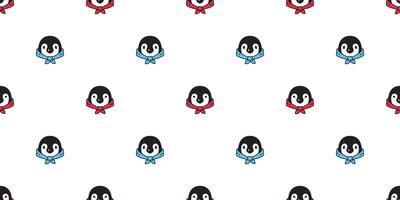 penguin Seamless pattern bird head face scarf cartoon doodle isolated repeat wallpaper tile background illustration design vector