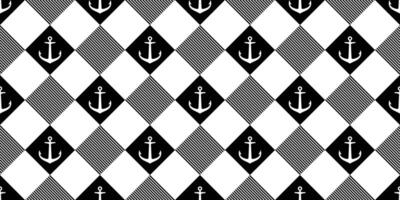 Anchor seamless pattern boat checked pirate helm ocean wave sea maritime Nautical scarf isolated repeat wallpaper tile background line doodle design vector