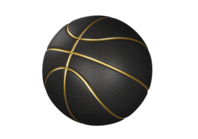 Black basketball ball with golden lines, transparent background png