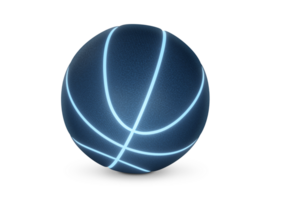 Blue basketball with bright glowing neon lines, transparent background png