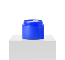 bleu pot beauté crème récipient sur podium blanc carré, transparent Contexte png