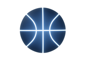 blauw basketbal met helder gloeiend neon lijnen, transparant achtergrond png