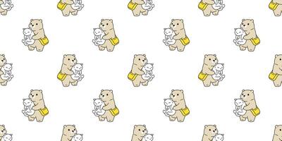 bear seamless pattern polar cat kitten repeat wallpaper teddy pet scarf isolated cloud cartoon tile background doodle illustration design vector