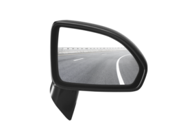 uma traseiro Visão espelho com uma cenário do a estrada dentro isto, transparente fundo png
