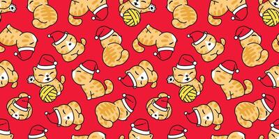 cat seamless pattern Christmas Santa Claus hat kitten cartoon repeat wallpaper scarf isolated tile background illustration doodle red design vector