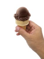 Man hand holding an ice cream cone, transparent background png